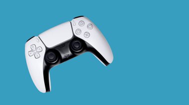 Mavi arka planda beyaz av alanı. Video oyunları için oyun denetleyici