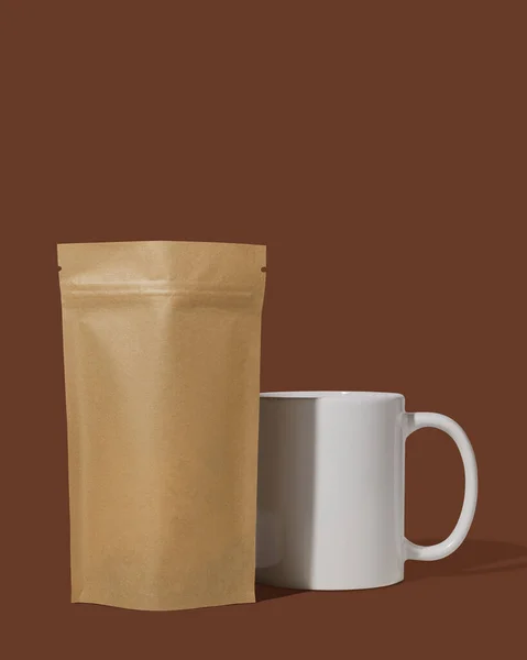 Embalagem Papelão Marrom Para Café Caneca Branding Embalagem Mockup Para — Fotografia de Stock