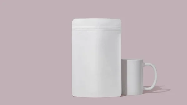 Embalagem Papelão Branco Para Chá Uma Caneca Branding Embalagem Mockup — Fotografia de Stock