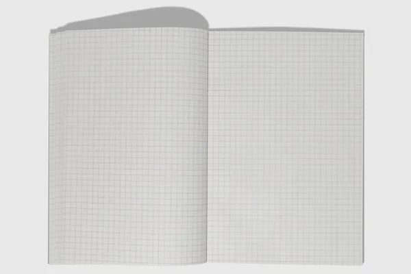 白い背景のケージ内の空白の開いているノートブック テキストまたはデザインのコピースペース トップビュー — ストック写真