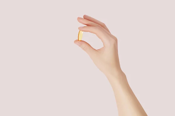 Ruka Drží Doplňky Omega Vitamíny Růžovém Pozadí — Stock fotografie