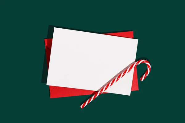 Christmas Letter Mockup Blank White Empty Page Red Paper Envelope — Stock Photo, Image