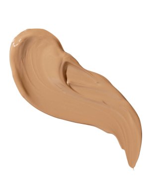 Makyaj vakfı, beyaz arka planda bej kapatıcı leke lekesi. BB CC krem dokusu