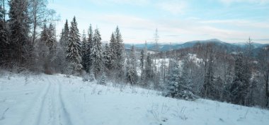 Dağlarda karlı kış yolu