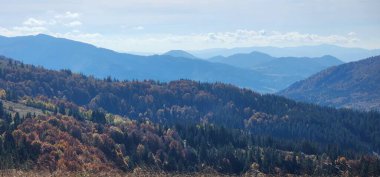 Ağaçlar ve dağlarla dolu sonbahar manzarası