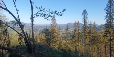 Dağın tepesinden dağ sırasının manzarası