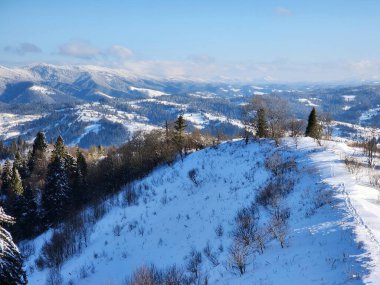 Karpat Dağlarının güzel kış manzarası.