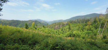 Dağları ve mavi gökyüzü olan güzel bir manzara.