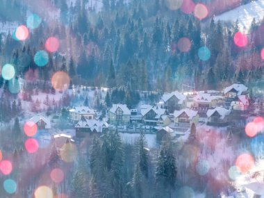 Karla kaplı ağaçlarla kaplı güzel kış manzarası