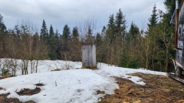 Kışın ormandaki ahşap ev