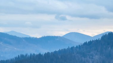 Dağları ve ormanı olan güzel bir manzara.