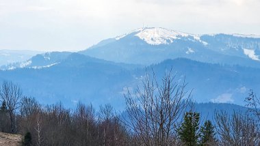 Kışın Ukraynalı Karpatların manzarası