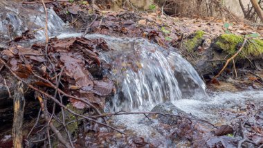 waterfall in the forest in winter.