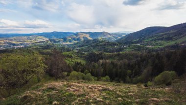 Ormanlı ve bulutlu güzel dağ manzarası
