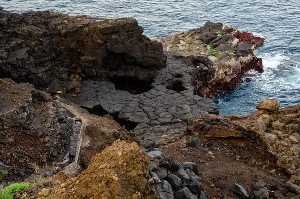 Atlantik okyanusunun kayalık kıyı şeridi, tenerife adası, kanaryalar.