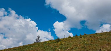 Dağlarla ve mavi gökyüzüyle yaz manzarası