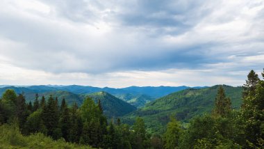 Dağların ve yeşil ağaçların güzel manzarası.