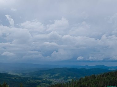 Ukrayna Karpatları 'nda dağın tepesinden manzara.