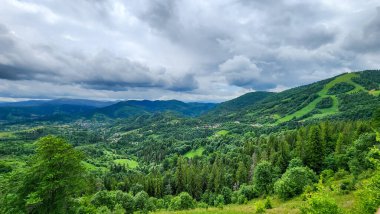 Yeşil tepeli yaz manzarası