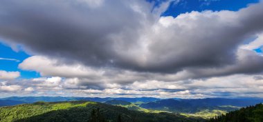 Dağlardaki ormanın üzerindeki bulutlar