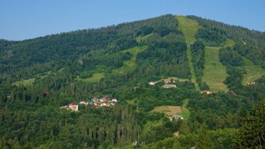 Yaz mevsiminde Karpat dağlarının havadan görünüşü