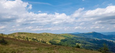 Ukraynalı Karpatlarla dolu yaz manzarası. Güzel doğa. güneşli bir gün.