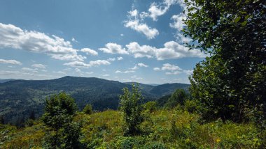 Ukrayna Karpatları 'ndaki dağ zirvesinin inanılmaz manzarası. hava görünümü.