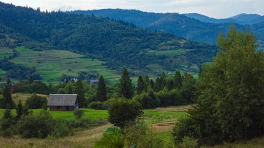 Karpat Dağları, Ukrayna. Güzel manzara. Karpat dağlarındaki köy.