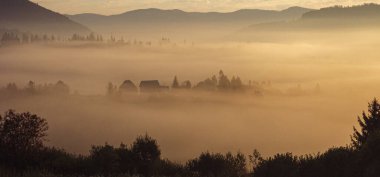 Ukrayna Karpatlar Vadisi 'nde sabah sisi