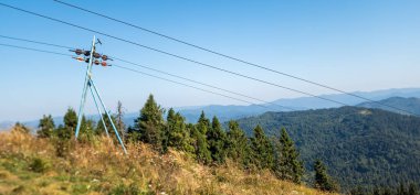Dağ manzaralı teleferik.