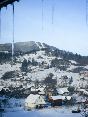 Karla kaplı ağaçlarla kaplı kış manzarası