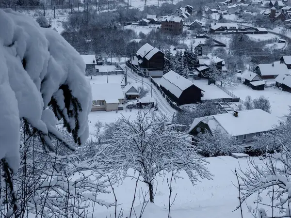 Karla kaplı ağaçlarla kaplı kış manzarası