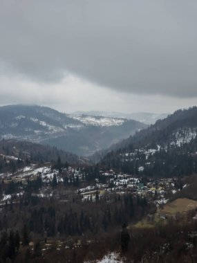 Dağ ve ormanlı kış manzarası