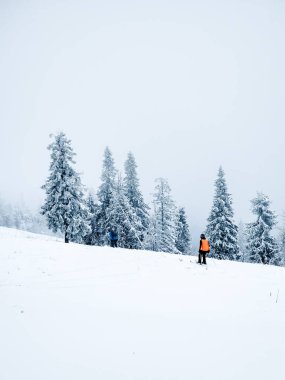 Karlı kış manzarasında bir adam