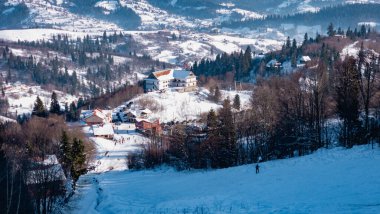 Karla kaplı ağaçlarla kaplı kış manzarası
