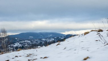 Karla kaplı ağaçlarla kaplı güzel kış manzarası