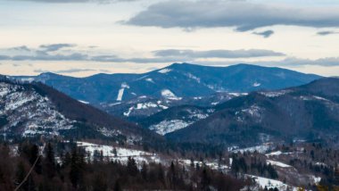Karpatların kış manzarası Karpatlar, Ukrayna.