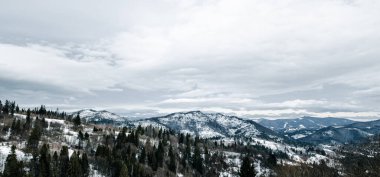 Bulutlu havada karlı dağların manzarası
