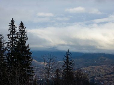 Dağın tepesinden güzel bir manzara. Karpatlar, Ukrayna
