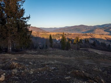 Ağaçlar ve dağlarla dolu sonbahar manzarası