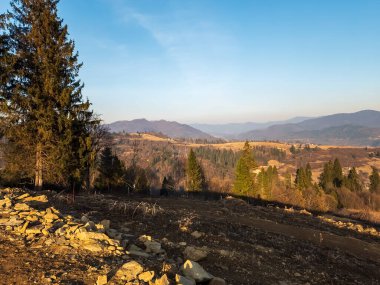 Ağaçlar ve dağlarla dolu güzel sonbahar manzarası