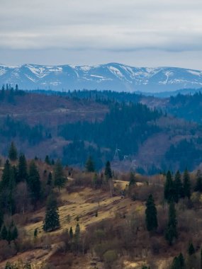 Kışın dağ sırasının manzarası.