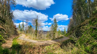 Dağlarda dağ yolu olan güzel bir manzara.