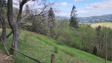 Dağları ve bulutlu gökyüzü olan güzel bir manzara.