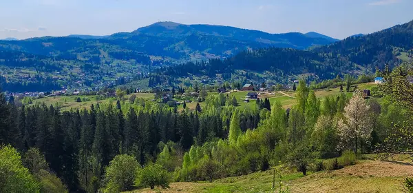 Gürcistan 'ın Svaneti köyünün panoramik manzarası