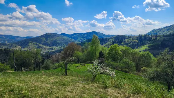 Köydeki dağların bahar manzarası.