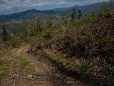 Dağları ve bulutları olan güzel bir manzara
