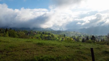 Sisli bir sabahta Ukrayna 'daki Karpatlar.