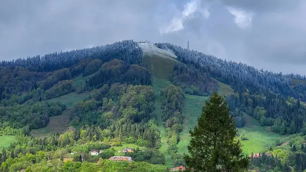 Tepenin tepesinden Karpatlar 'ın manzarası.
