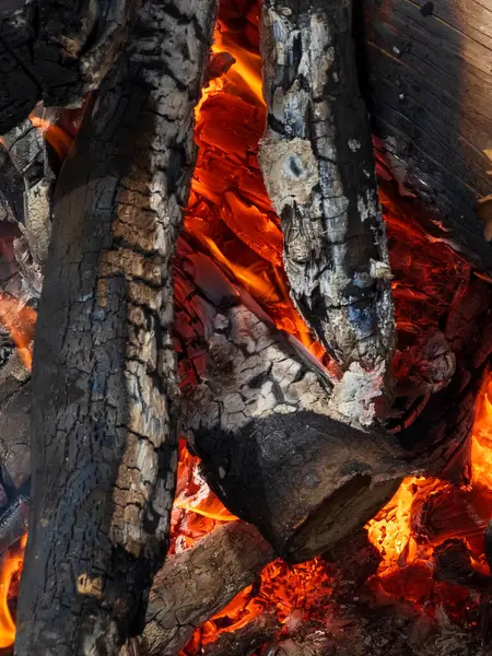 Ormanda yanan kömürlerin manzarasını kapat..